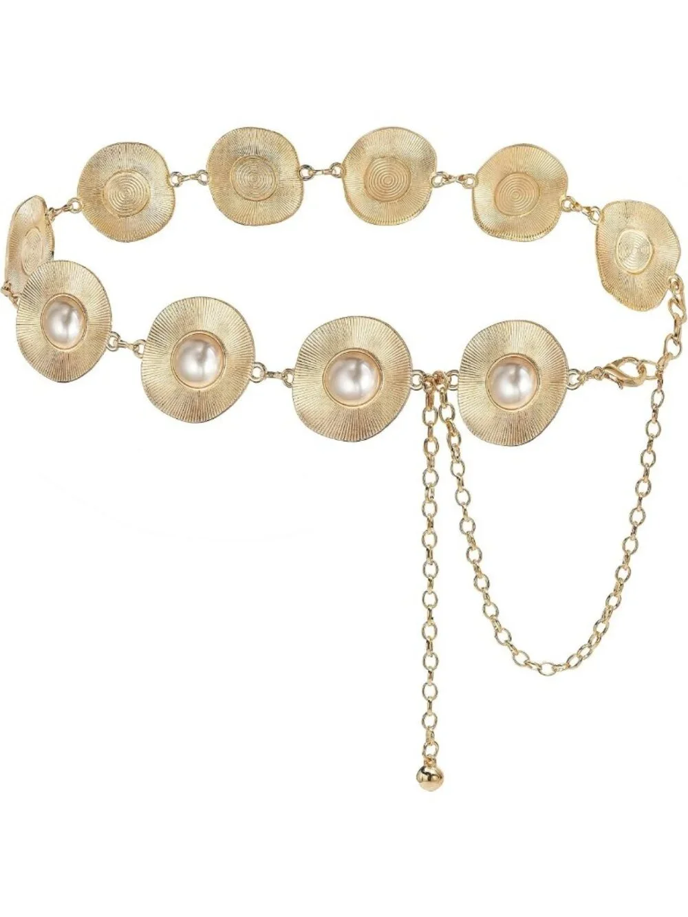 Chic Women's Pearl Waist Chain & Metal Chunky Belt for Dresses & Outfits